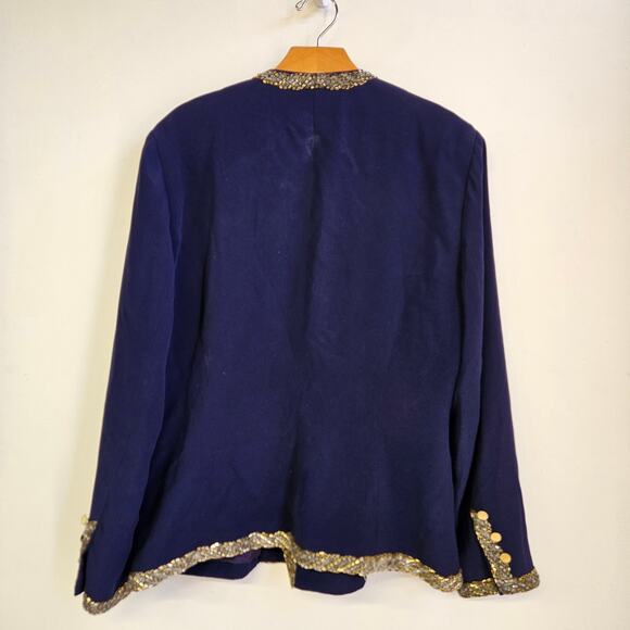 VTG Liz Elana Navy & Gold Blazer Size 14 Button Front Grandmacore Mature - Picture 6 of 12